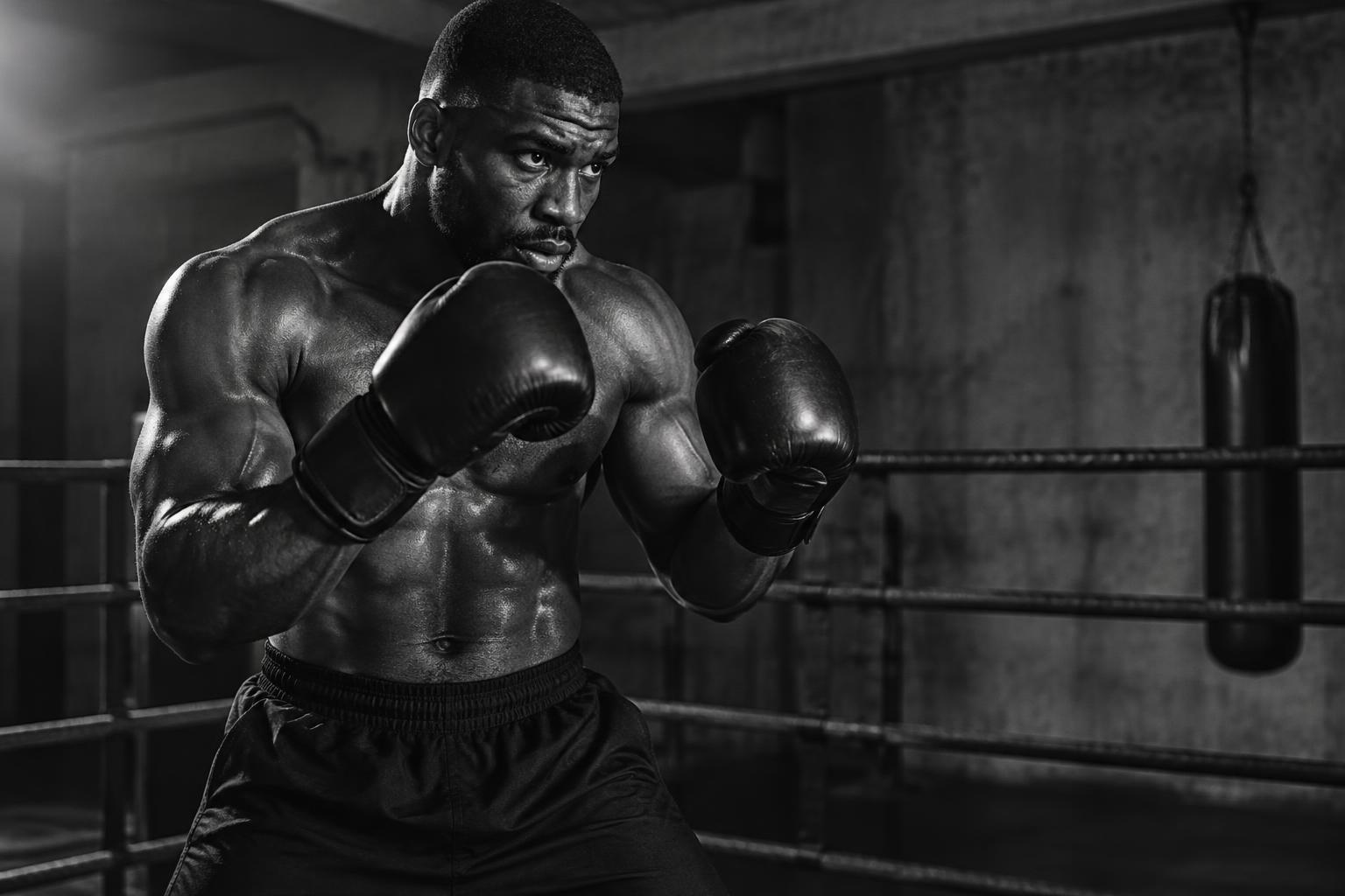 Boxer training in the ring