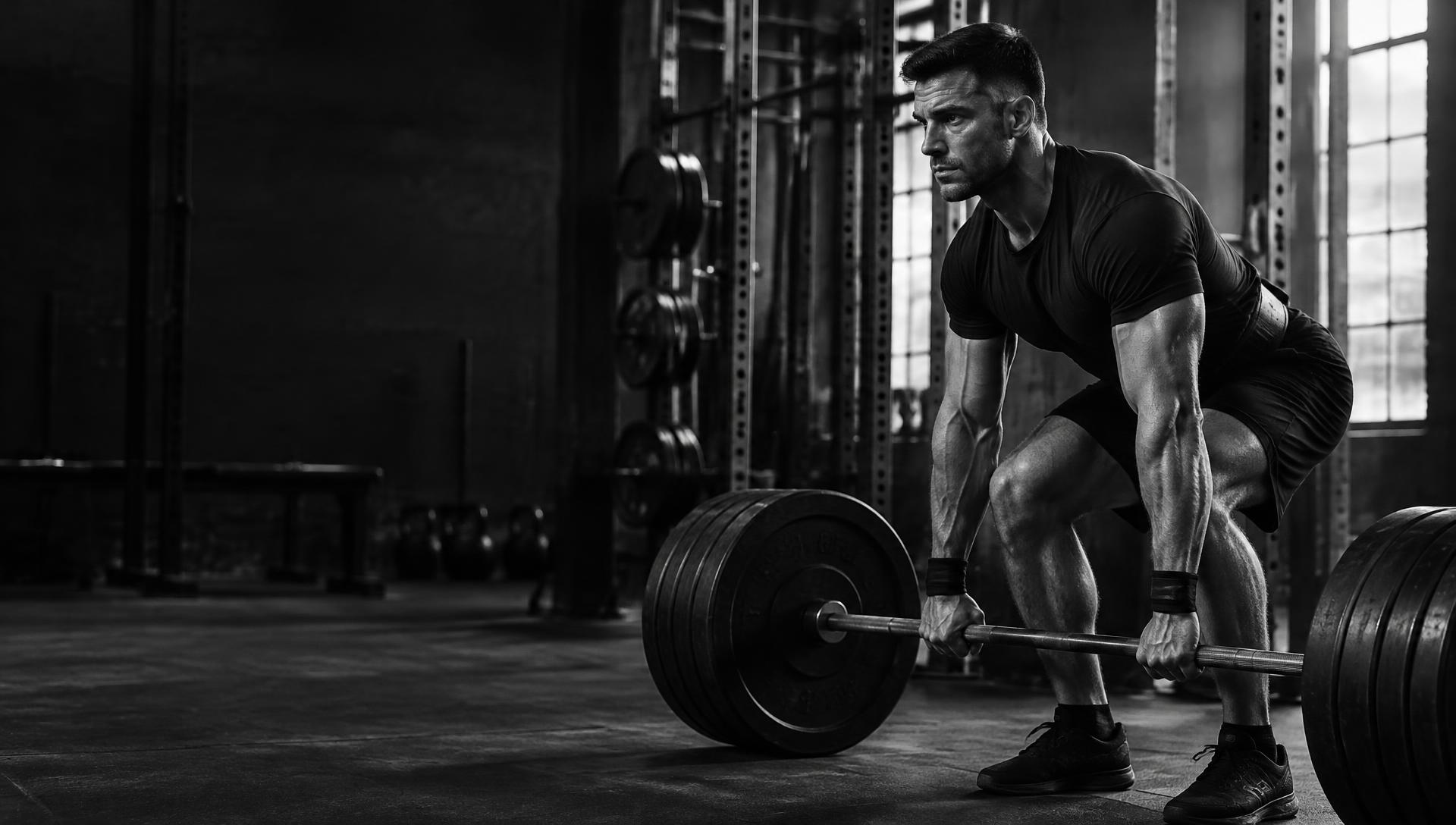 Athlete preparing a heavy deadlift in the weight room