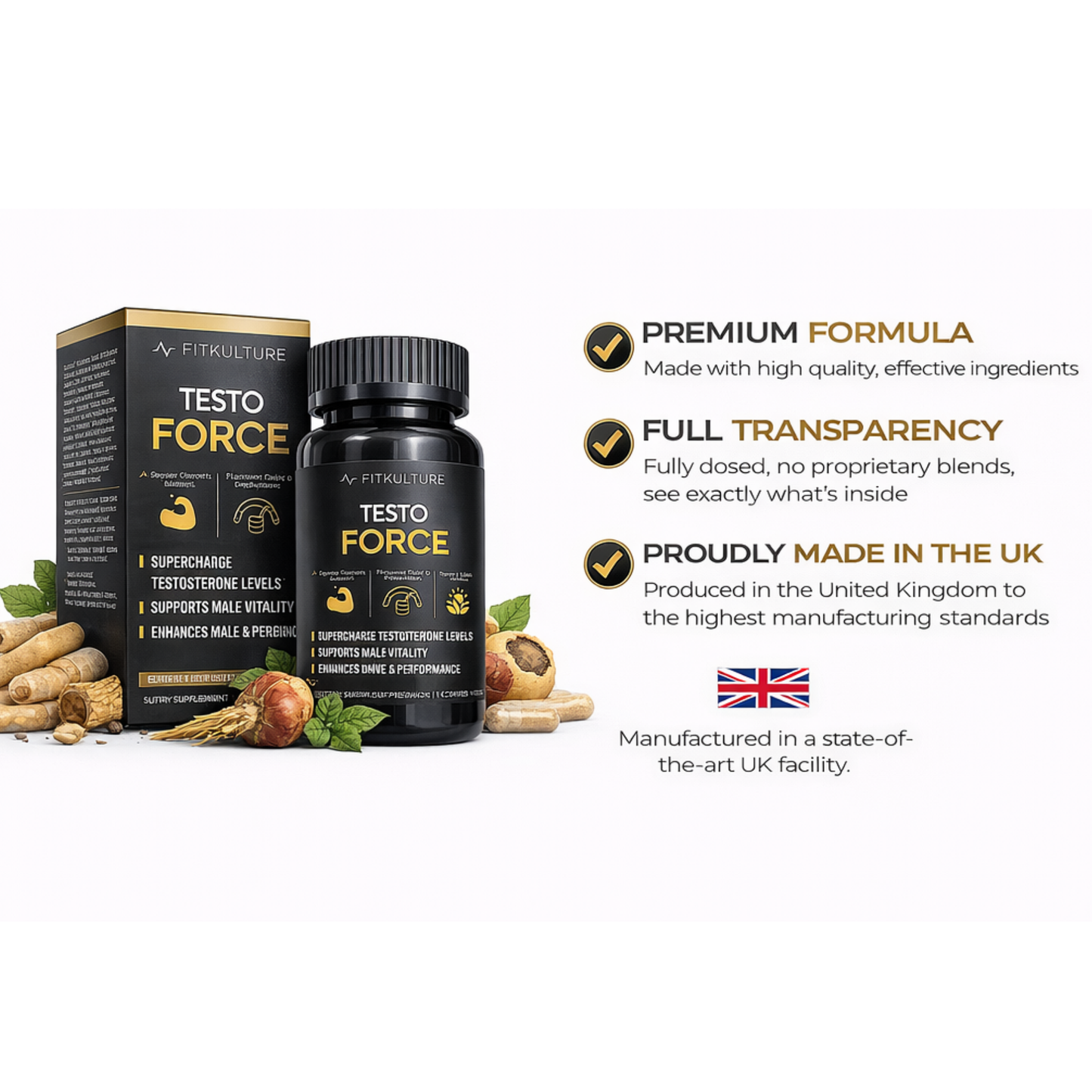 Fit Kulture Testo Force Testosterone Booster 60 Capsules Male Vitality Energy Support