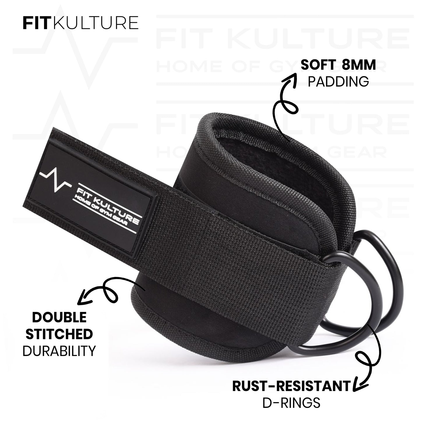 Adjustable Cable Machine Ankle Straps – 10" x 4" Neoprene, Double D-Ring, Unisex (Pair)