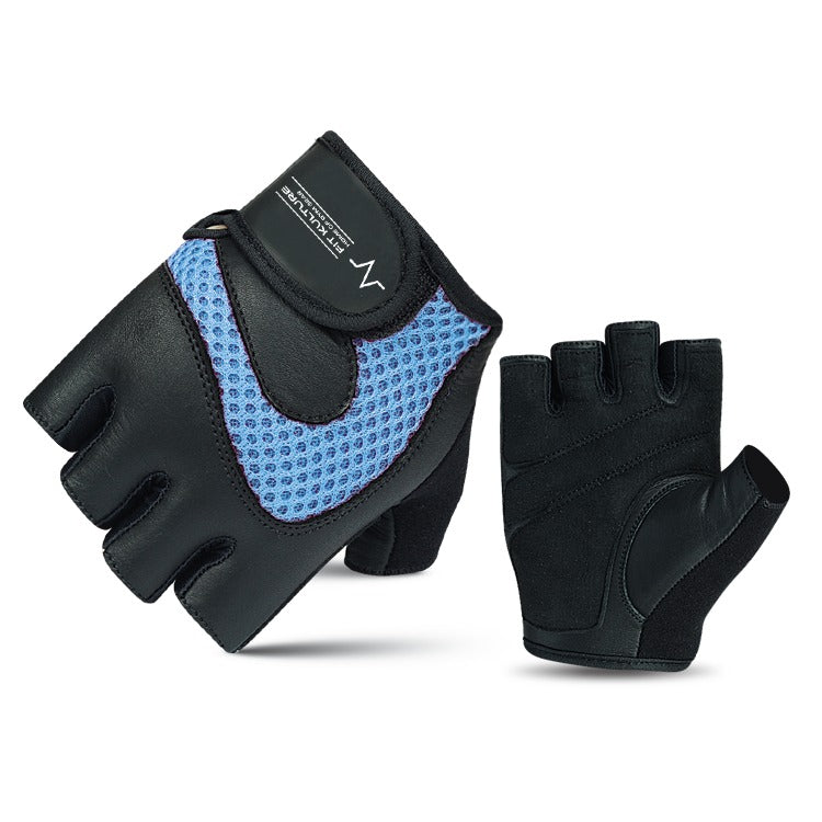 Leather Lifting Gloves Blue