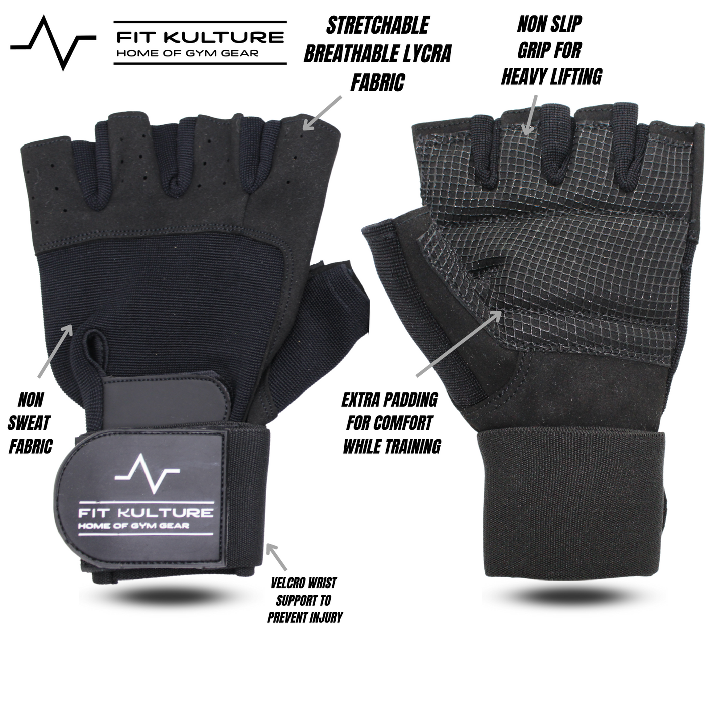 Lifting Gloves Wrist support (Black)