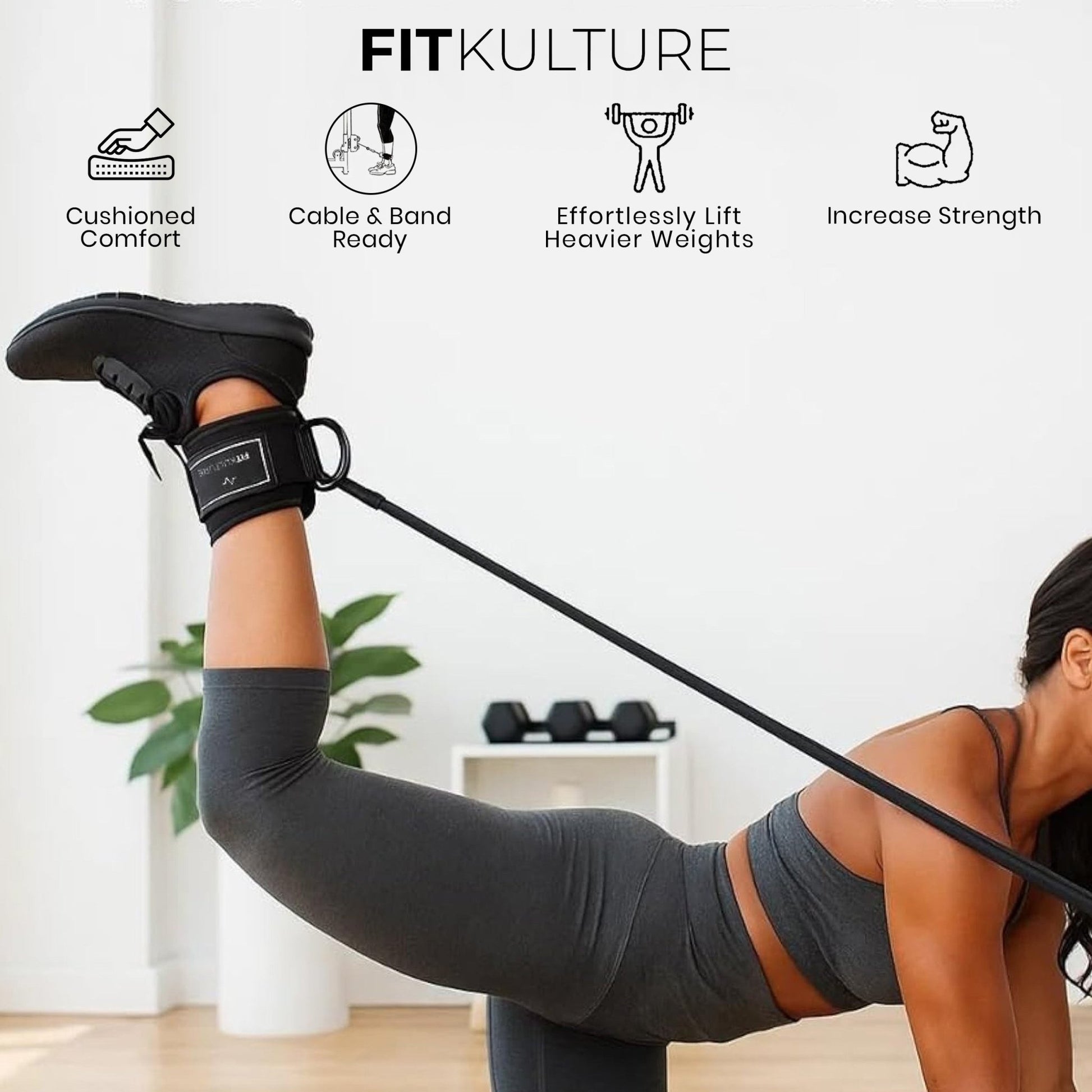 Adjustable Cable Machine Ankle Straps – 10" x 4" Neoprene, Double D - Ring, Unisex (Pair) - Fit Kulture HQ
