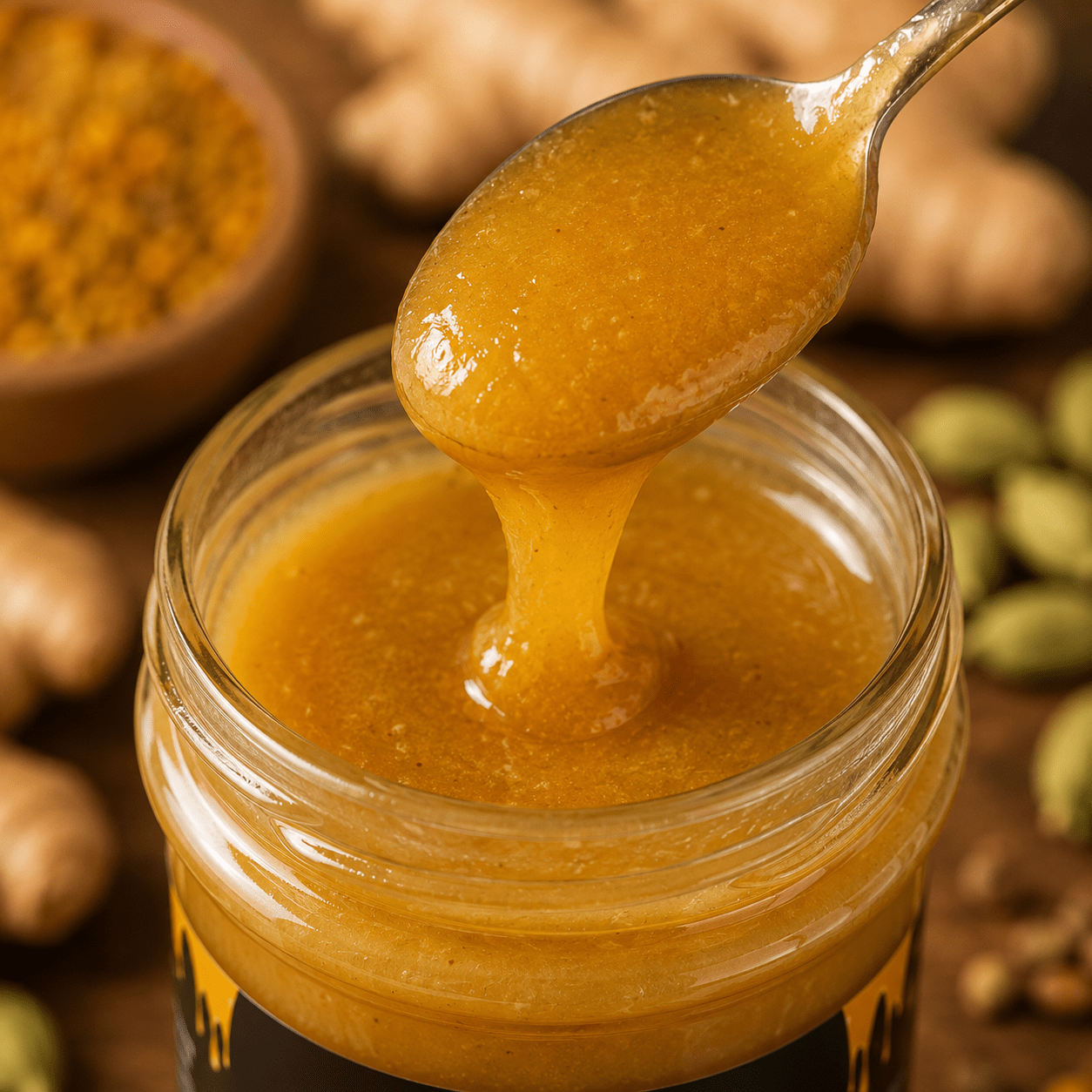 Fit Kulture Raw Greek Wildflower Honey with Ginger, Cardamom & Bee Pollen – 218g - Fit Kulture HQ