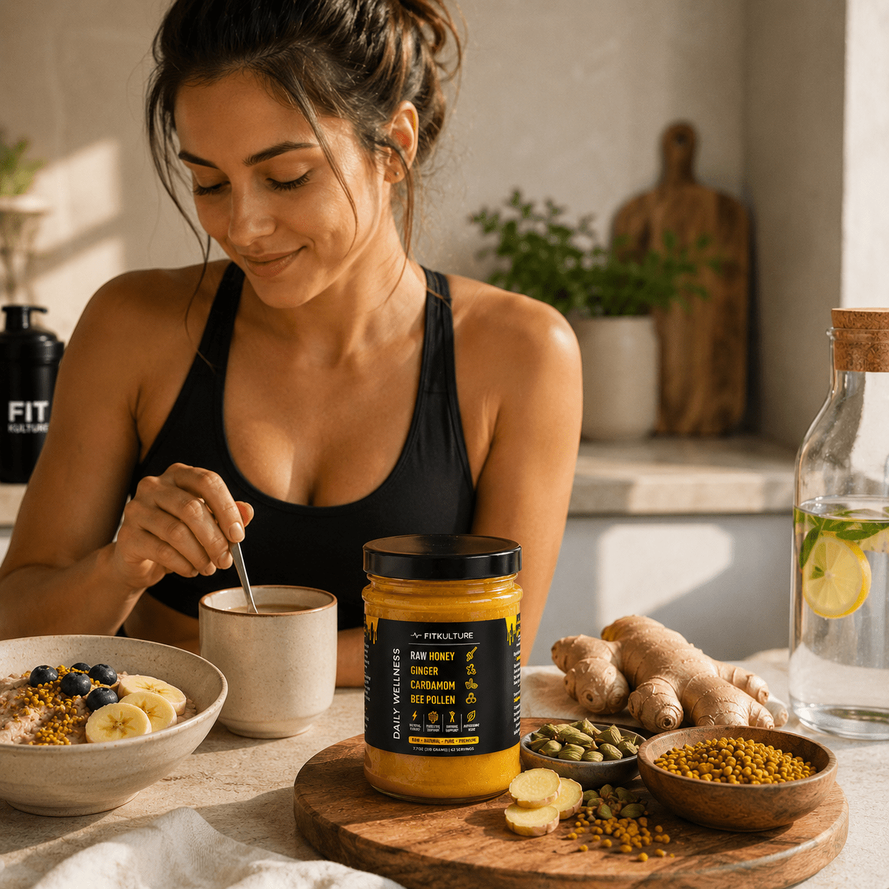 Fit Kulture Raw Greek Wildflower Honey with Ginger, Cardamom & Bee Pollen – 218g - Fit Kulture HQ