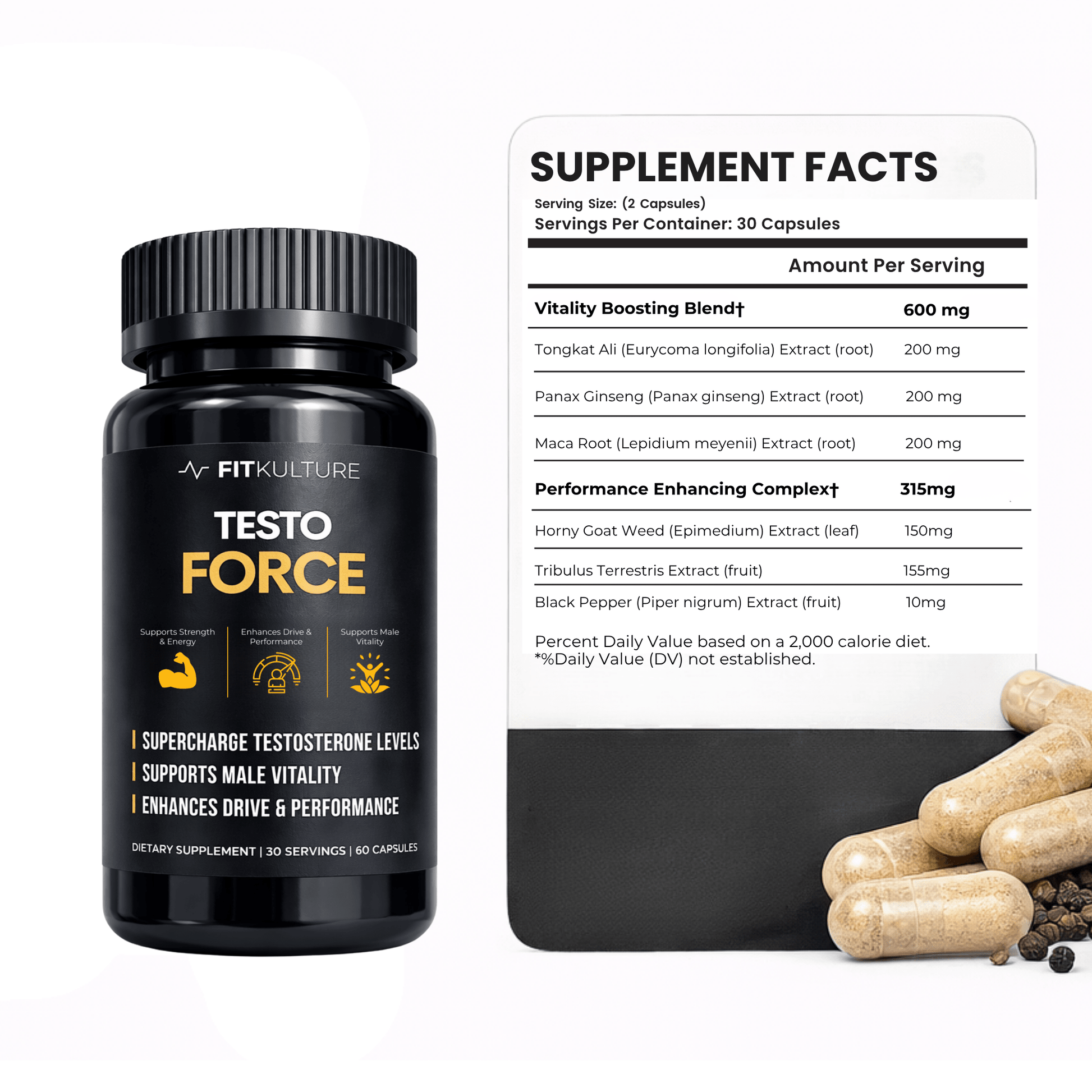 Fit Kulture Testo Force Testosterone Booster 60 Capsules Male Vitality Energy Support - Fit Kulture HQ