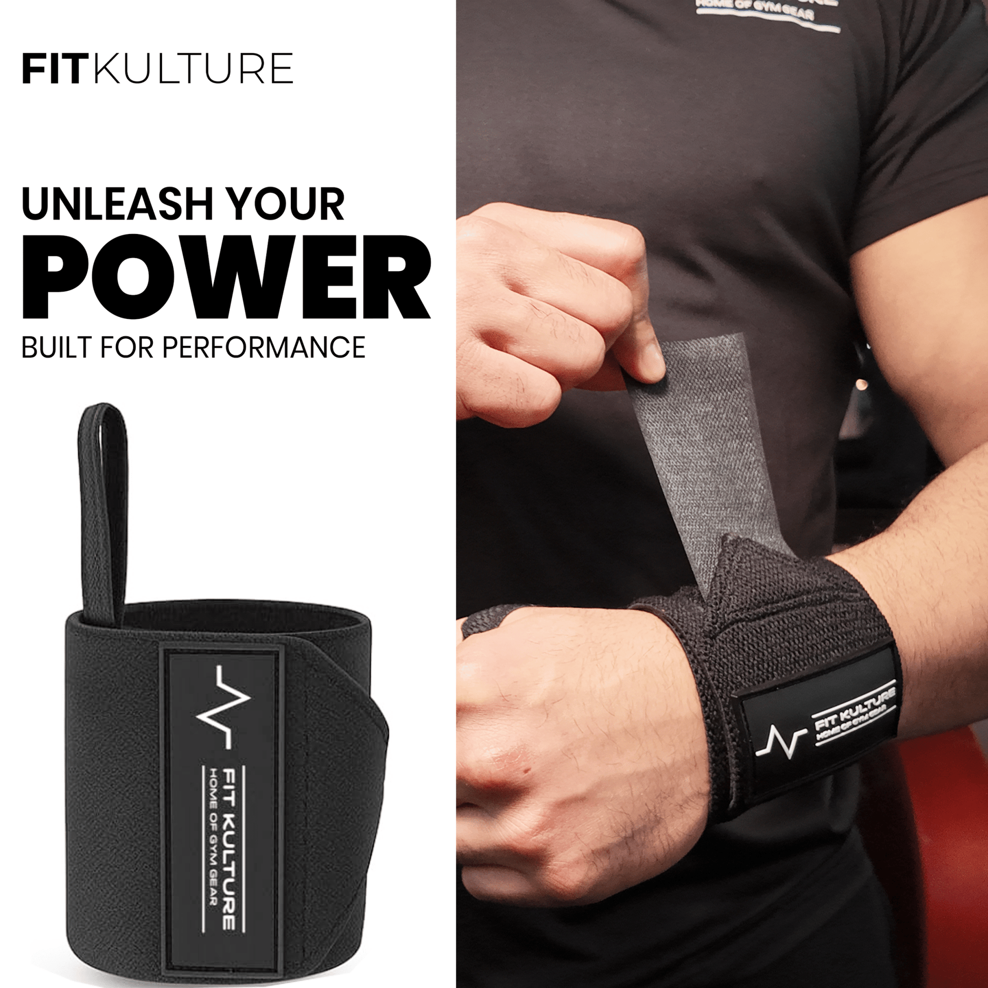 Heavy Duty Wrist Wraps (Pair) – Cotton Lifting Straps for Gym & Powerlifting – Black - Fit Kulture HQ