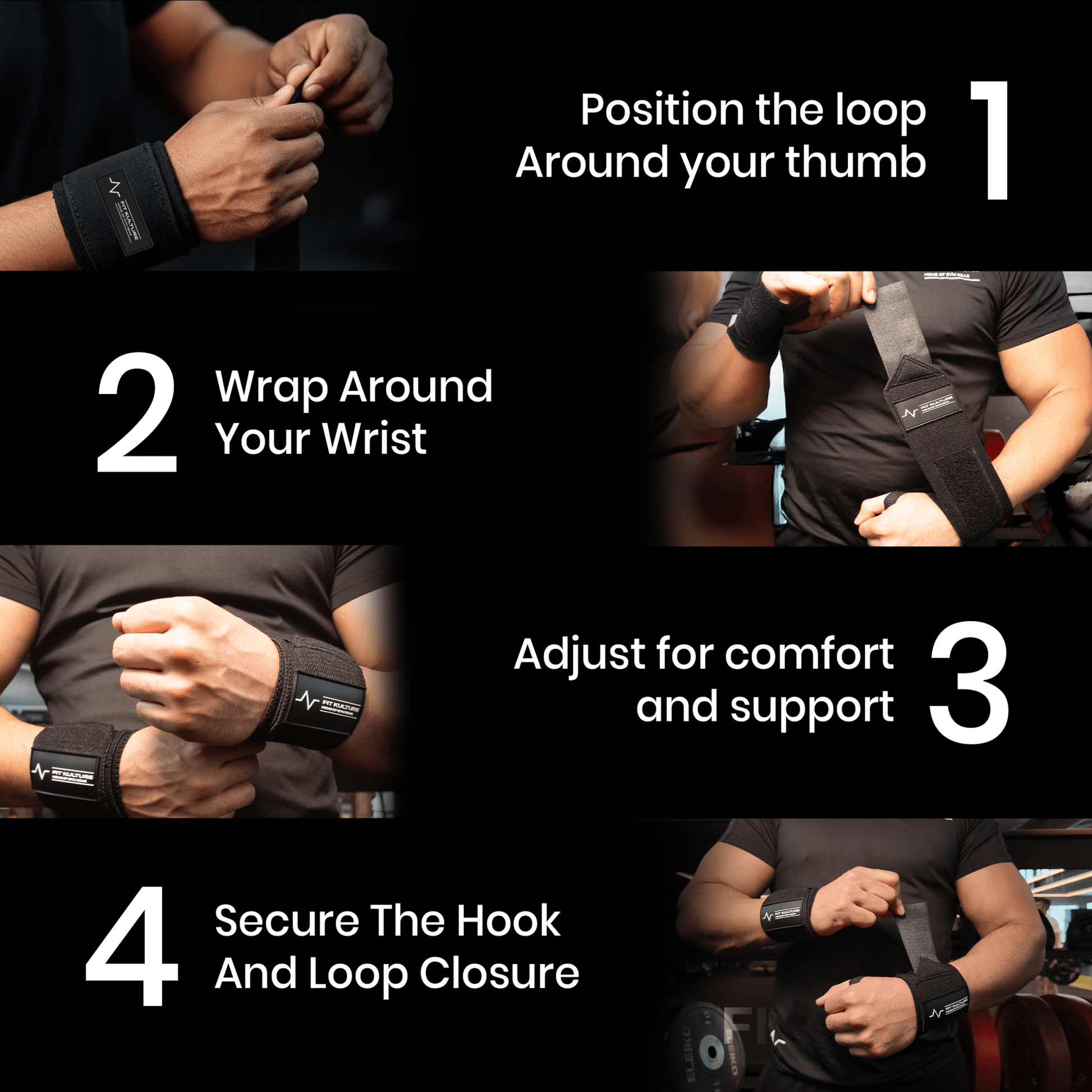 Heavy Duty Wrist Wraps (Pair) – Cotton Lifting Straps for Gym & Powerlifting – Black - Fit Kulture HQ