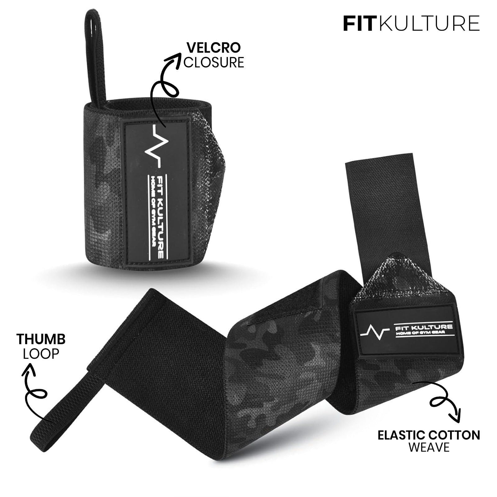 Heavy Duty Wrist Wraps (Pair) – Cotton Lifting Straps for Gym & Powerlifting – Camouflage - Fit Kulture HQ