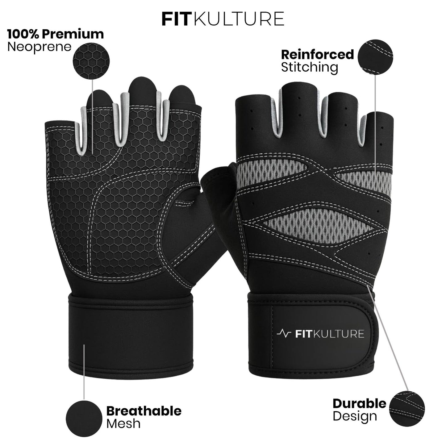Men's Lifting Gloves Grey - Fit Kulture HQ