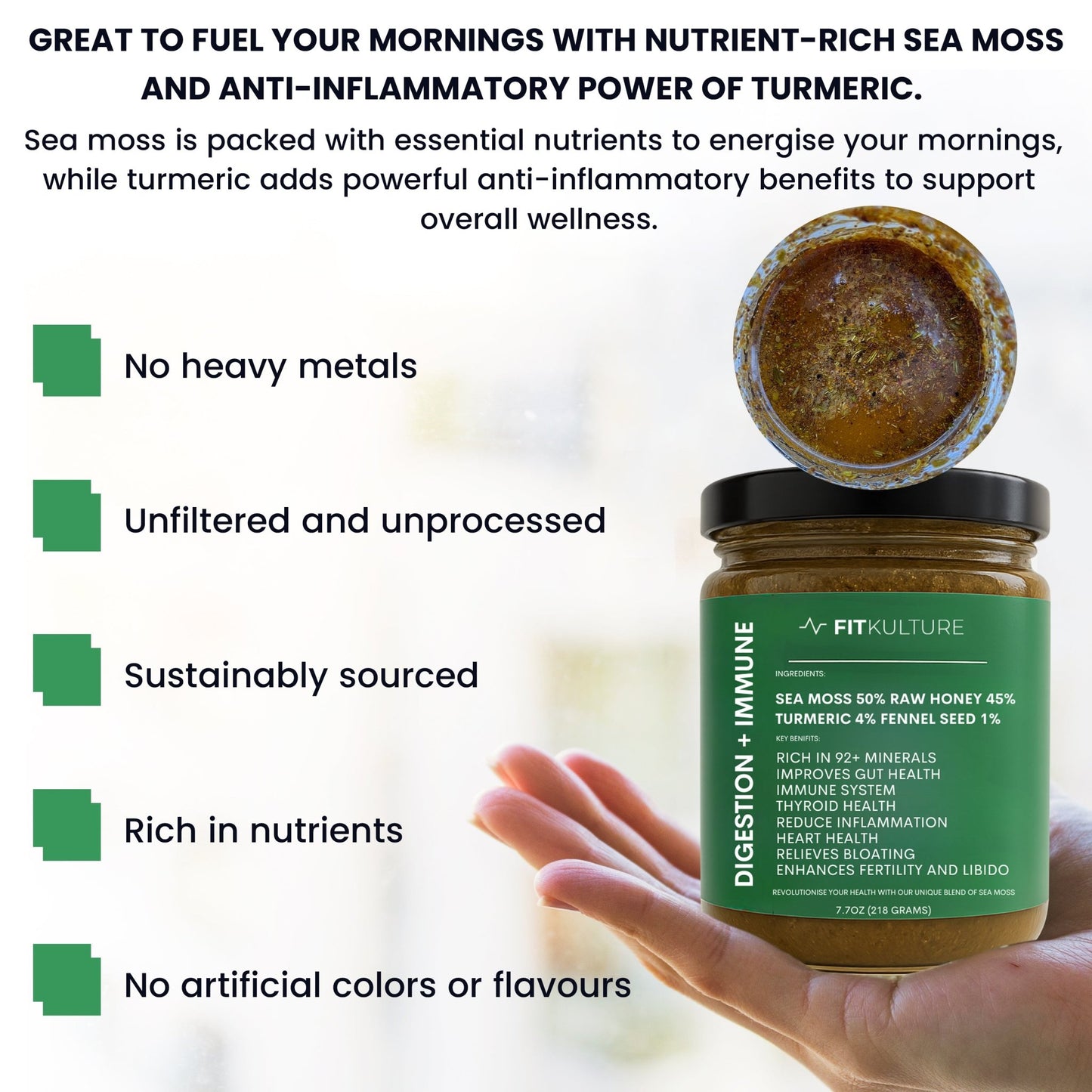 Raw Honey - Sea Moss Blend With added Turmeric and Fennel seeds - Fit Kulture HQ