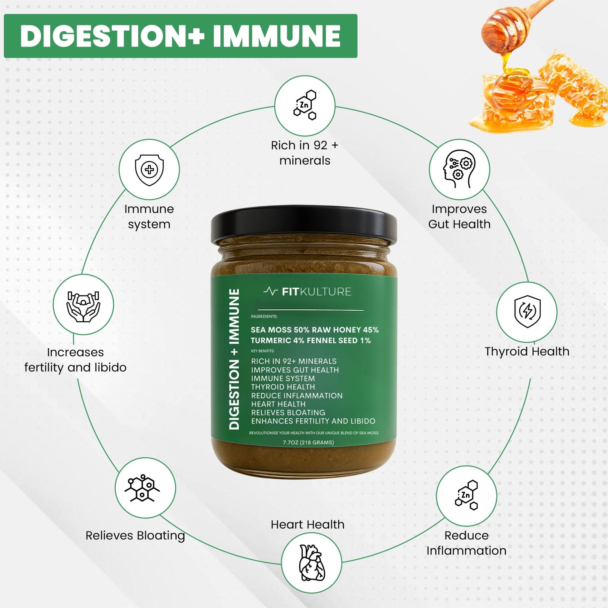 Raw Honey - Sea Moss Blend With added Turmeric and Fennel seeds - Fit Kulture HQ